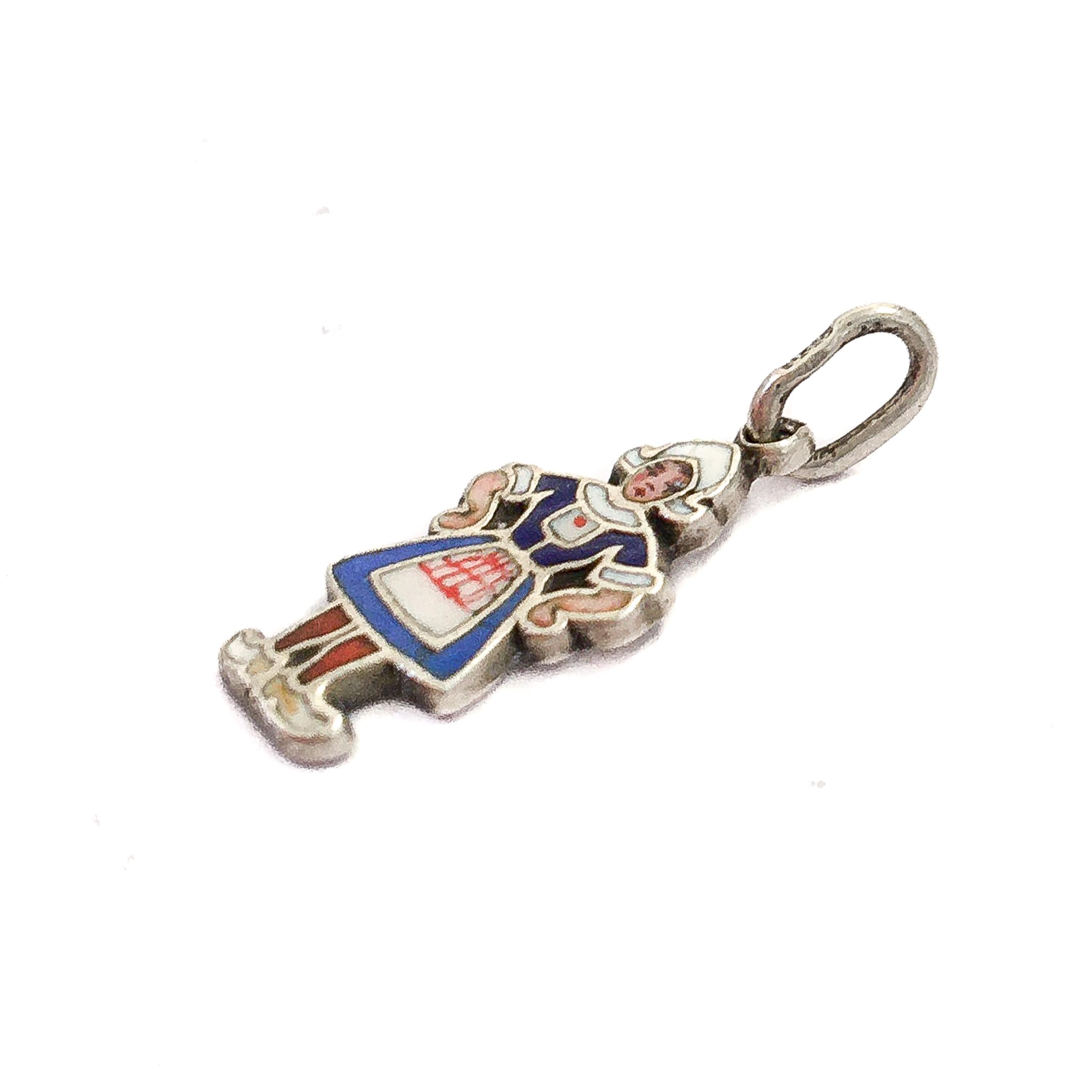 da uomo o donna Ciondolo Charm d'argento con smalto vintage Zeeuws Meisje in vendita
