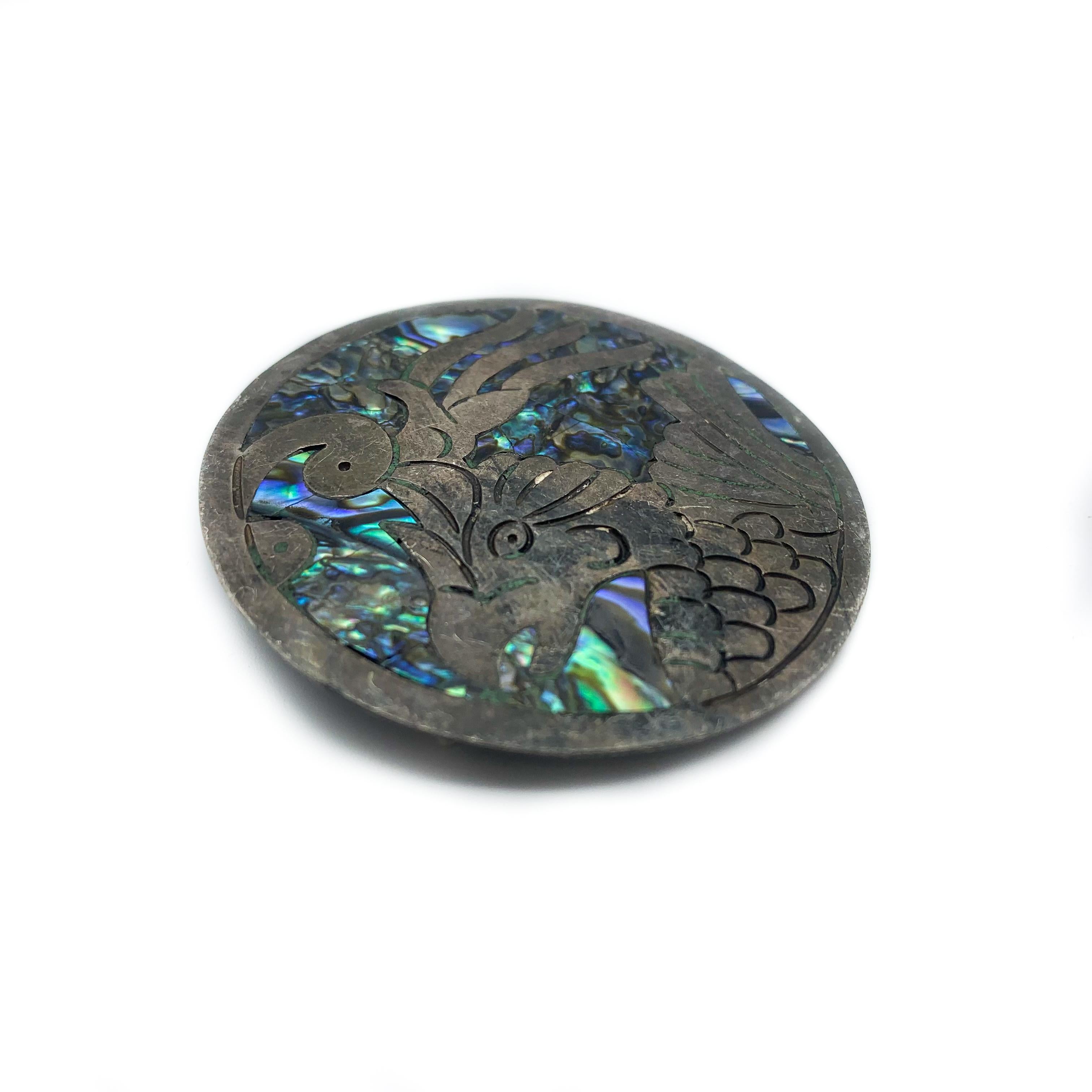 Brosche aus Silber mit Adler-Design und Abalone-Muschel im Zustand „Hervorragend“ im Angebot in Carlsbad, CA