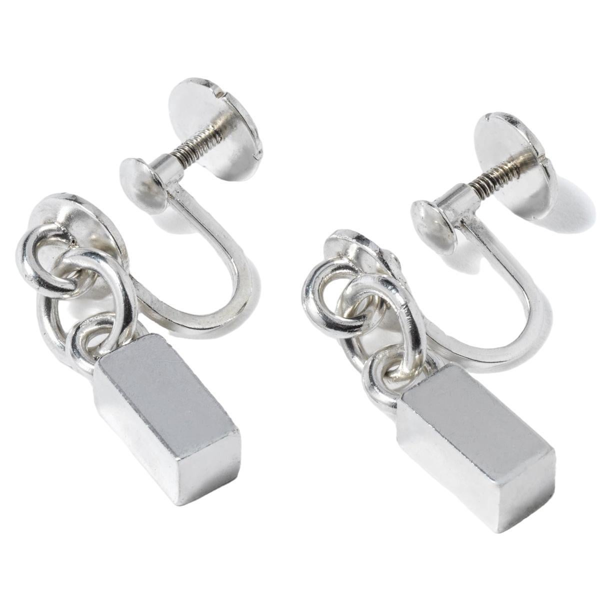 Silberne Vintage-Ohrringe aus Silber, hergestellt 1955 von schwedischer Meister Wiwen Nilsson.