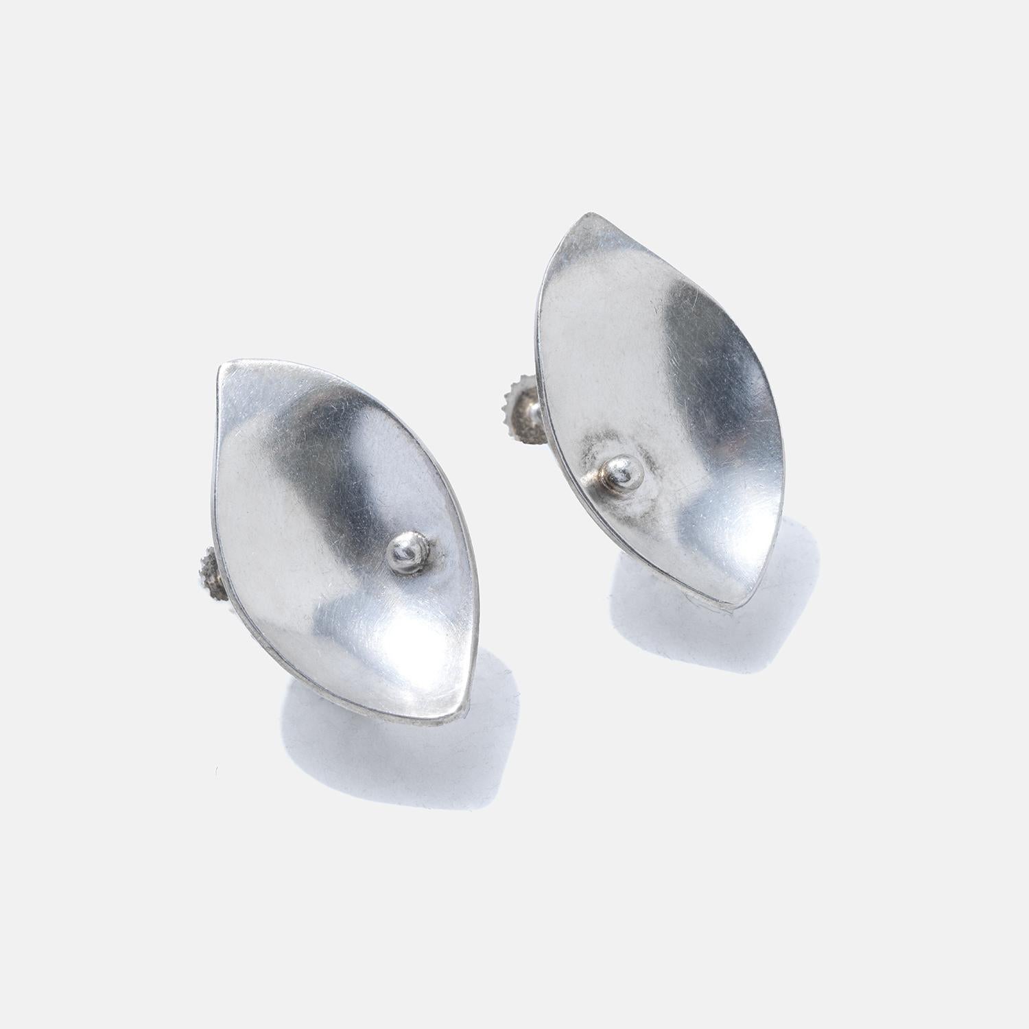 Women's Vintage Silver Earrings by Swedish master Sigurd Persson Made Year 1955 For Sale