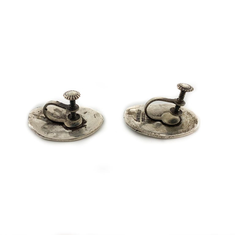 Women's or Men's Vintage Silver Earrings W/ Abalone Shell Design For Sale