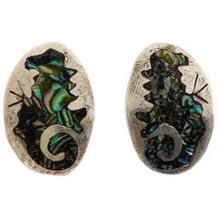 Vintage Silver Earrings W/ Abalone Shell Design