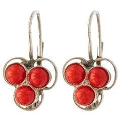 Silberne Vintage-Ohrringe aus Silber mit Korallenimitation, Ungarn, 1960er Jahre.