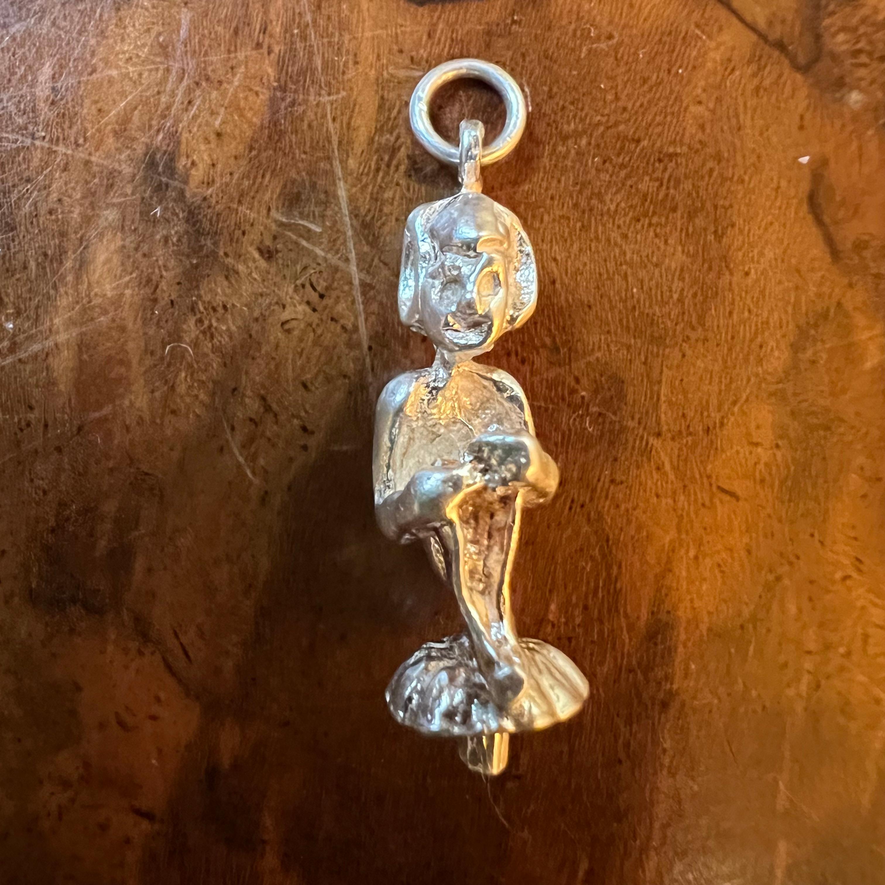 Sterling Silver Vintage Silver Elf On Mushroom Pendant Charm For Sale