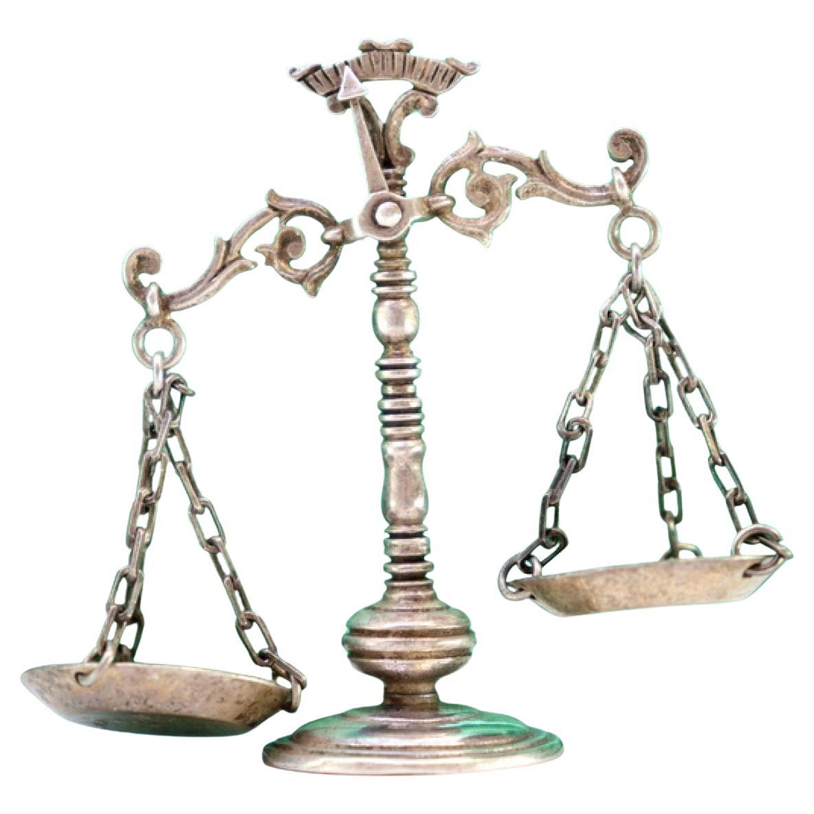 Vintage silver embossed arm scale with weight scale For Sale