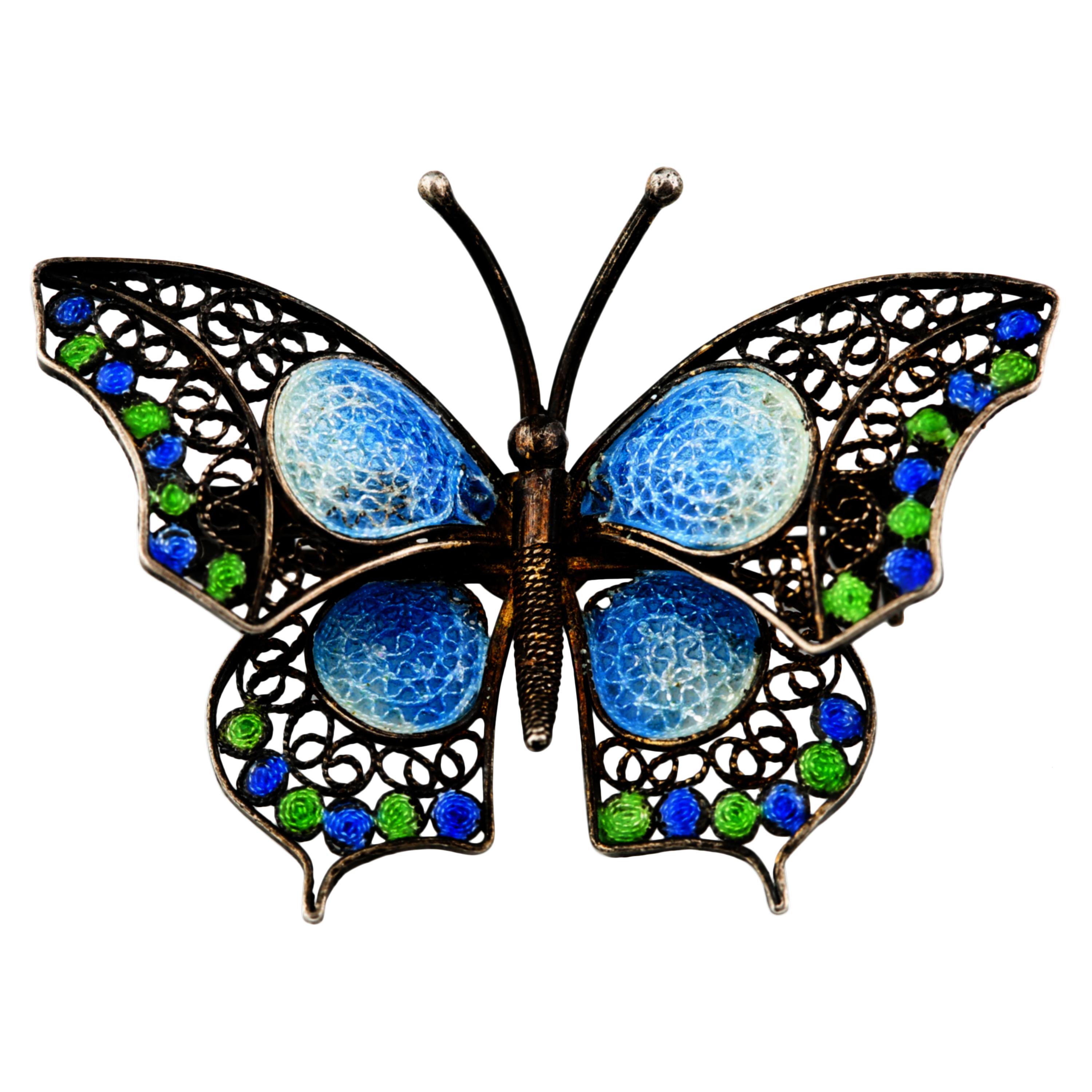 Vintage Silver Enamel Butterfly Brooch by Alioto Adriana of Genova, Italy