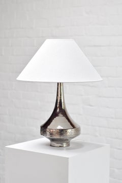 Silber emaillierte Keramik-Tischlampe von Perignem, 1970er Jahre