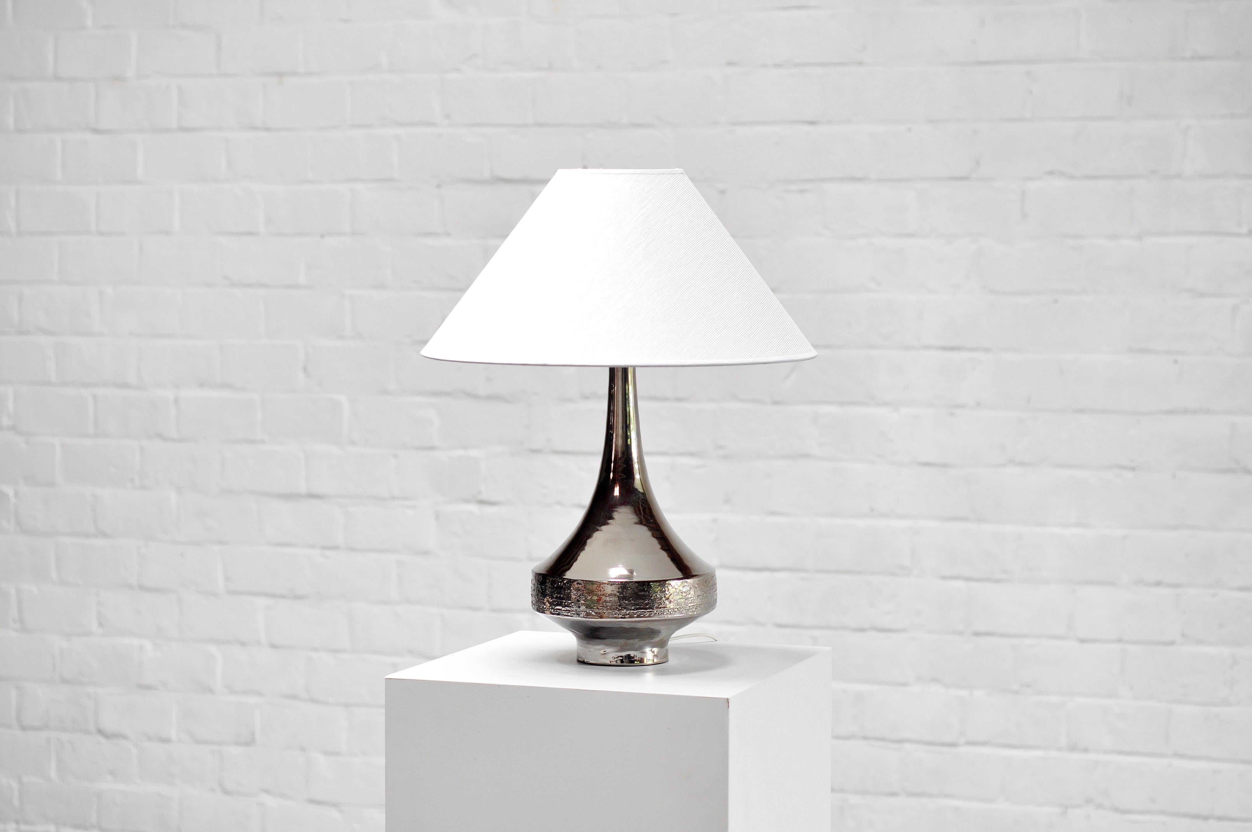 Late 20th Century Vintage Silver Enamelled Ceramic Table Lamp By Perignem, 1970s For Sale