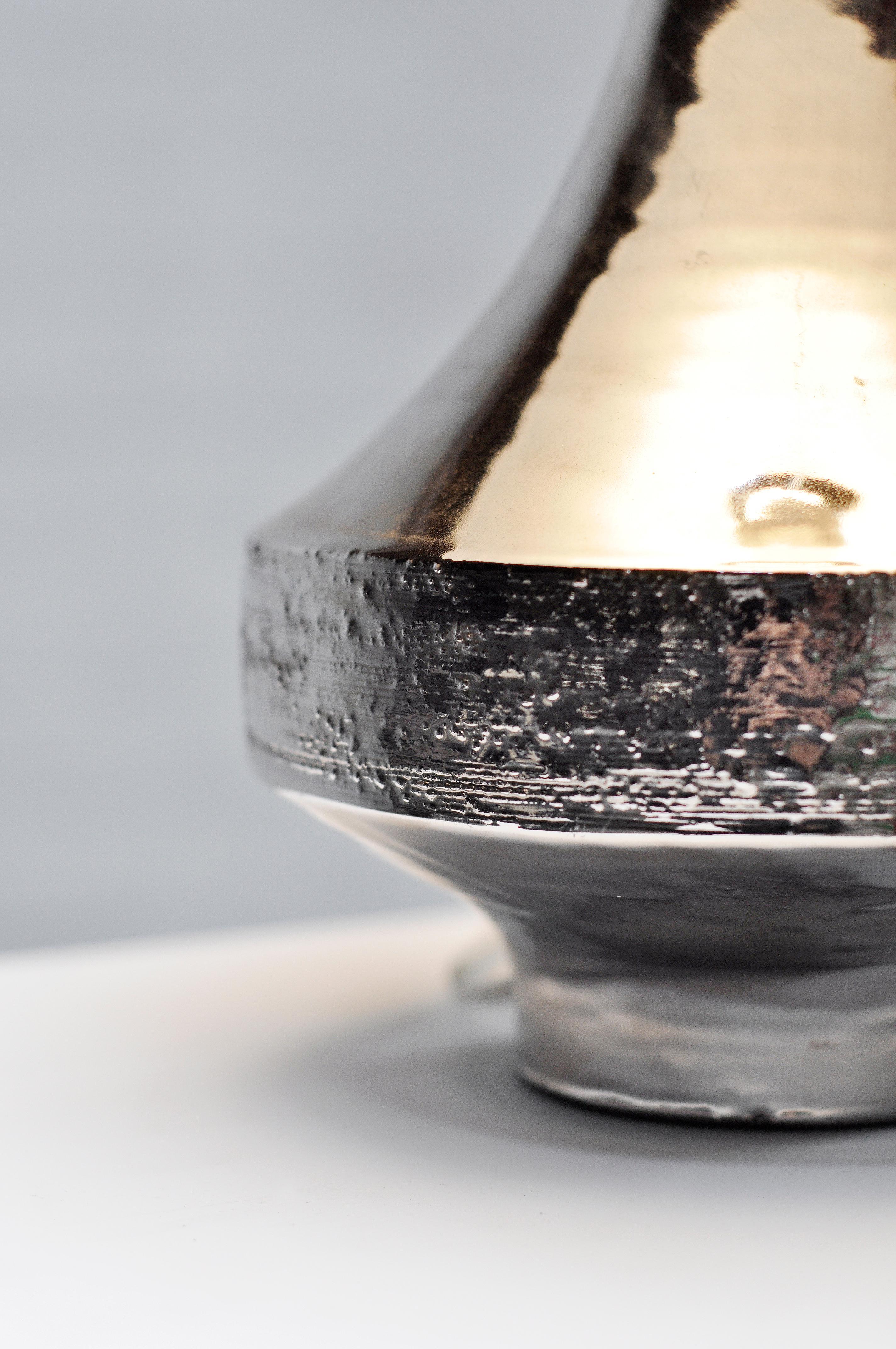 Vintage Silver Enamelled Ceramic Table Lamp By Perignem, 1970s For Sale 3