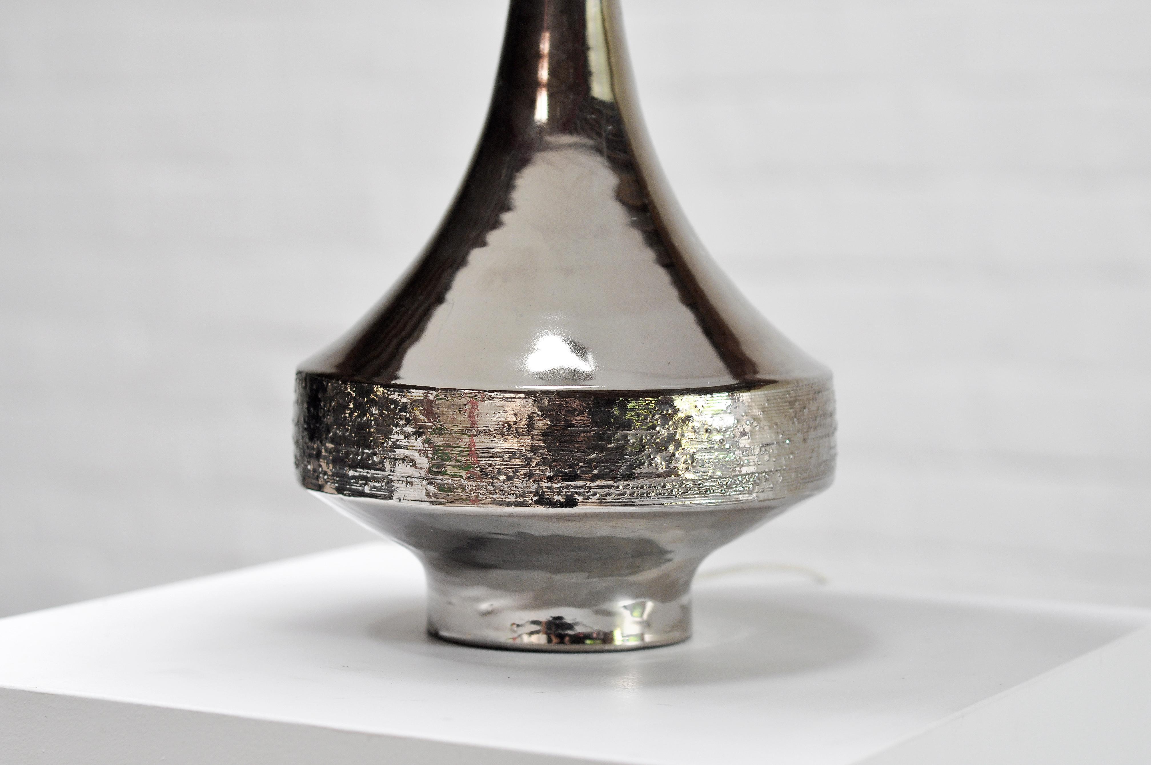 Vintage Silver Enamelled Ceramic Table Lamp By Perignem, 1970s For Sale 4