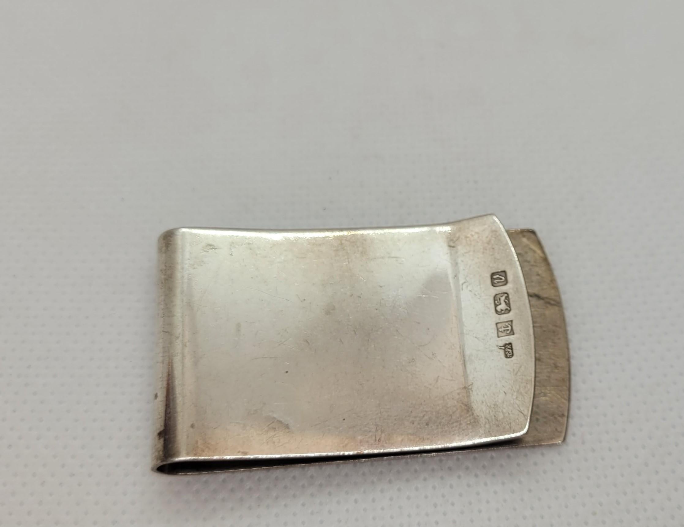Pinza para billetes grabable de plata vintage, 21 gramos, 28 mm x 50 mm, Inglaterra, estriada Art Decó en venta