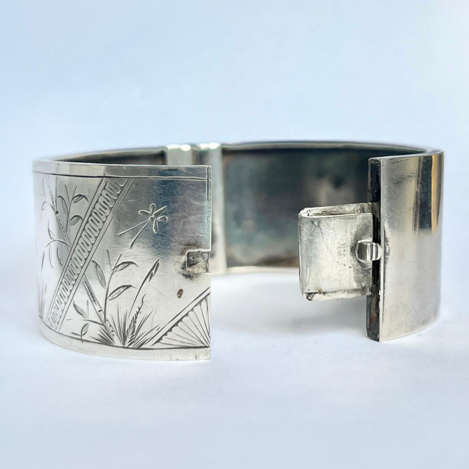 Vintage Silber graviert Armreif im Zustand „Gut“ im Angebot in Chipping Campden, GB