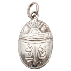 Egyptian Scarab Engraved Silver Charm Pendant