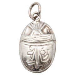 Vintage Egyptian Scarab Engraved Silver Charm Pendant