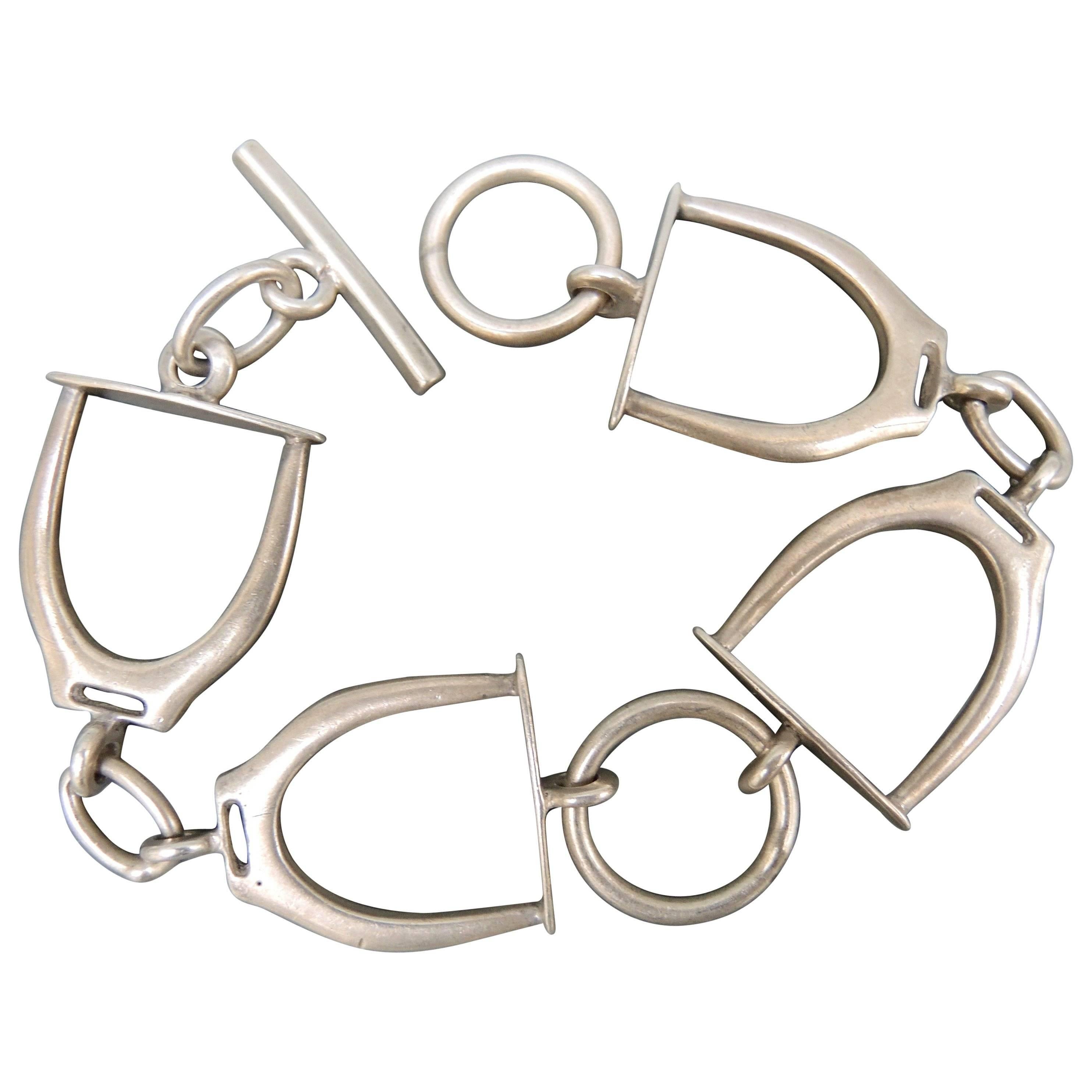 Vintage Silver Equestrian Bracelet with Stirrup Links