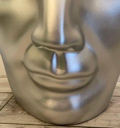 Vintage Face Garden Seat, Matte Silver Composition, Circa 1980s Design