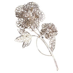 Vintage Silver Filigree 3D Floral Flower Brooch Pin 7.5cm 10.5g