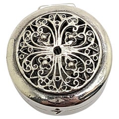 Silver Filigree Small Round Pill/Scent Box