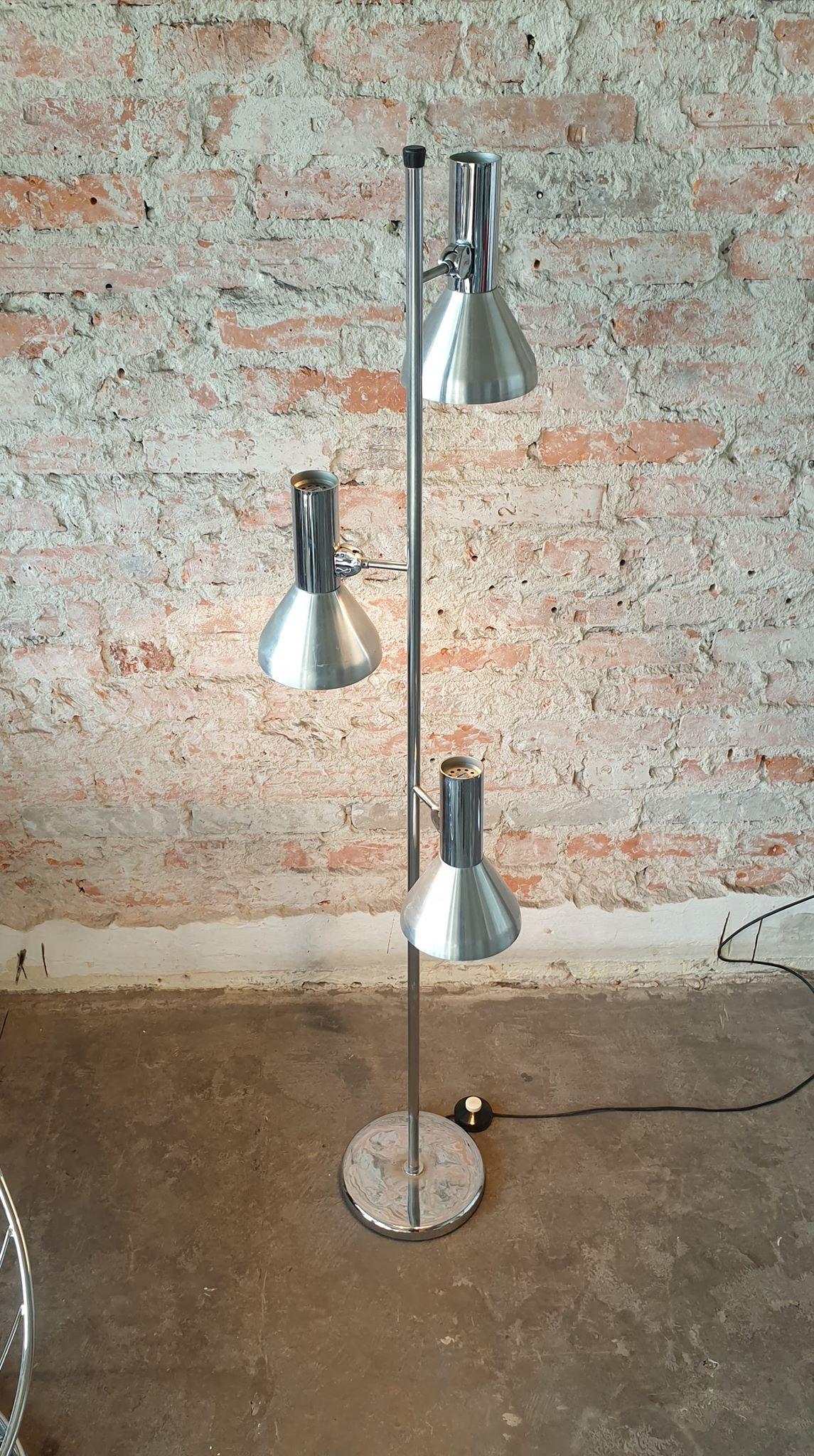 Industrial Vintage Silver Floor Lamp, 1970s For Sale