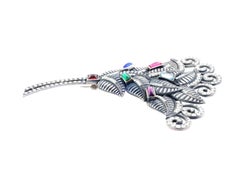 Vintage Silver Floral Brooch With Colored Stones