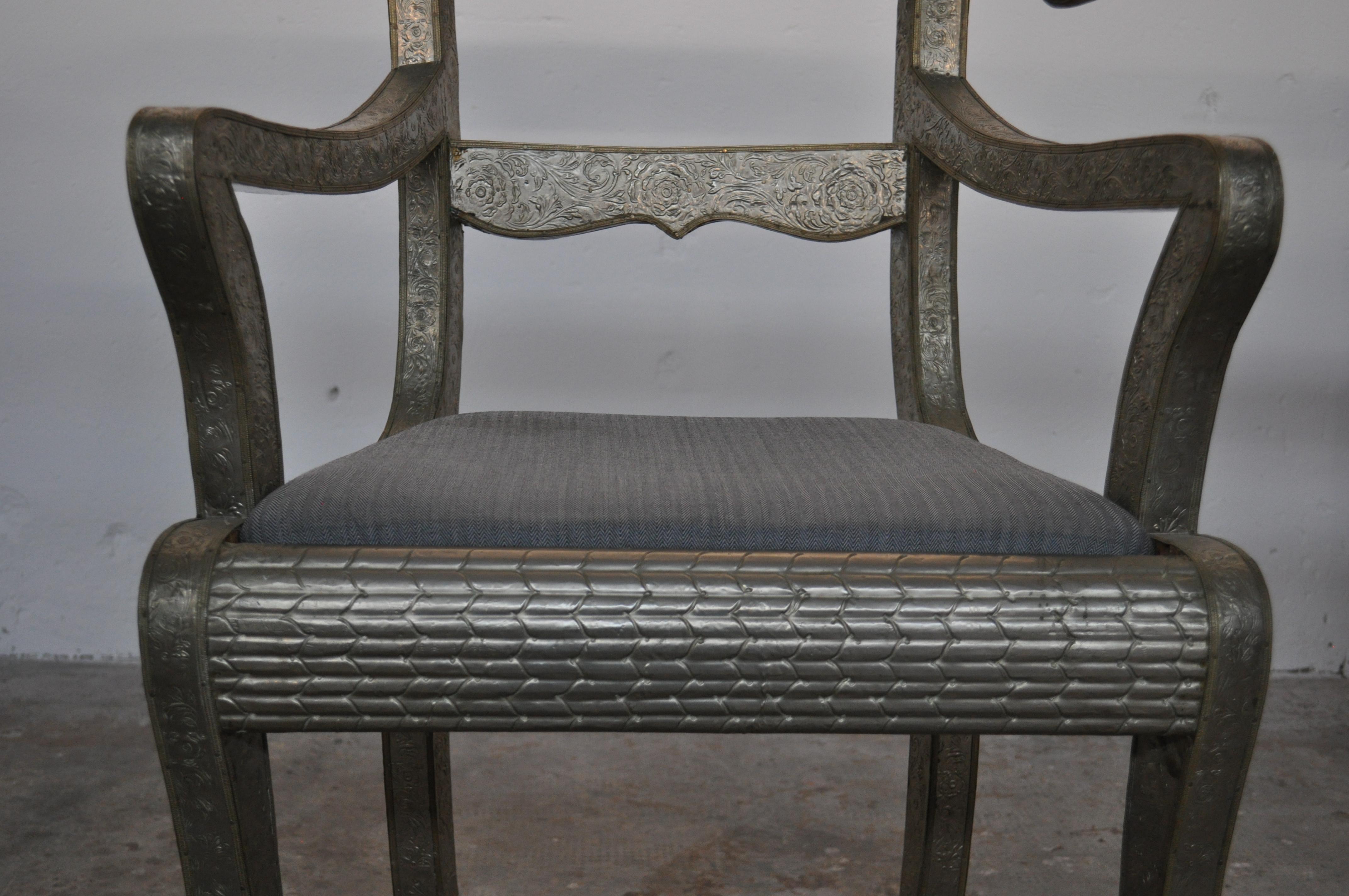 Late 20th Century Vintage Silver Foil Armchairs, Set of 3, Marocco For Sale