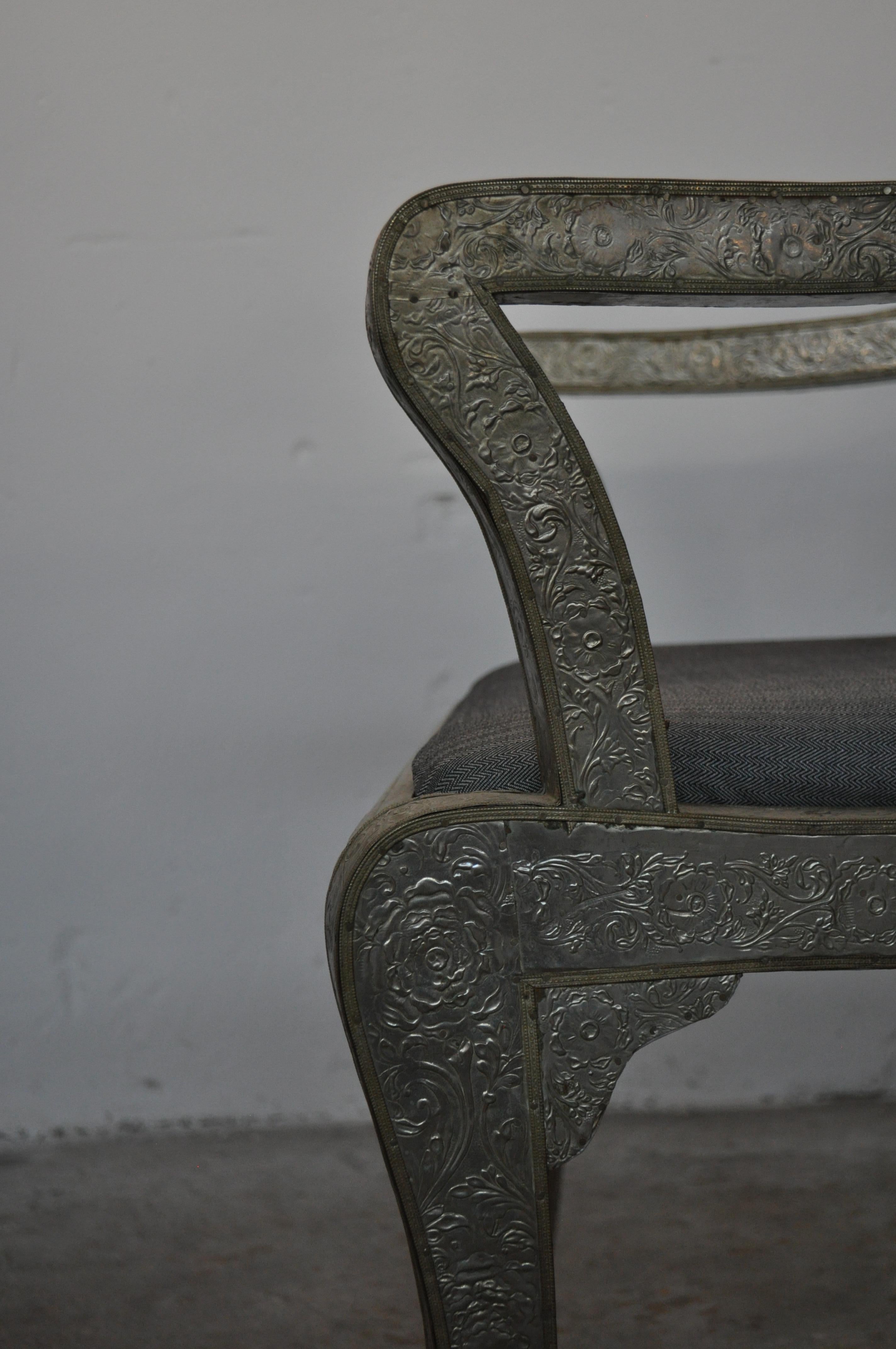 Vintage Silver Foil Armchairs, Set of 3, Marocco For Sale 1