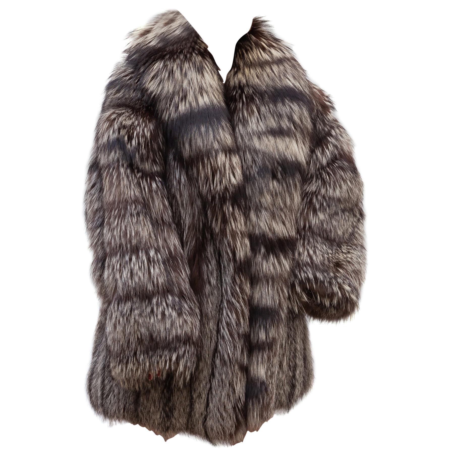 Vintage Silver Fox Fur Coat, Belgium, 1980s For Sale
