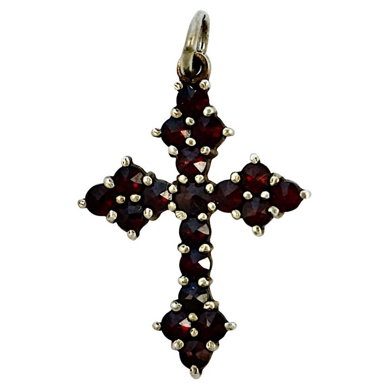 Vintage Silver Gilt and Bohemian Cross Pendant For Sale at 1stDibs