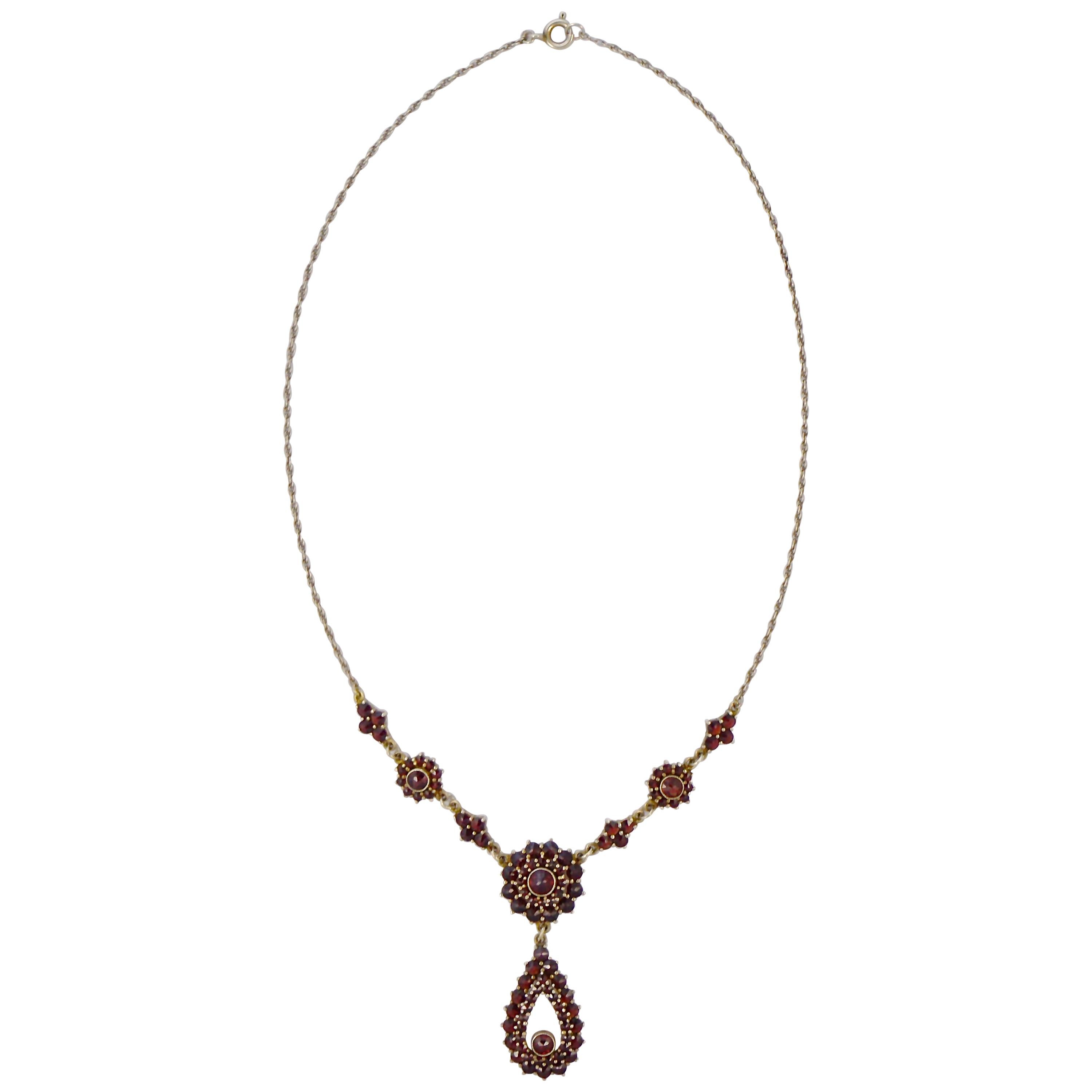 Antique Victorian Bohemian Garnet Stars Silver Gilt Necklace at 1stDibs