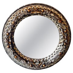 Vintage Silver
Gilt Carved Large Round Wall Mirror