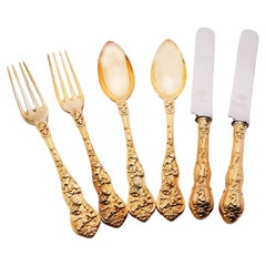 Vintage Silver Gilt Cutlery Set with Hunting Scene