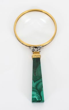 Loupe vintage en argent doré et malachite Milieu du 20ème siècle