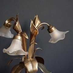 Vintage Silver Gilt Tole and Frosted Glass Calla Lily Table Lamp, circa 1940s