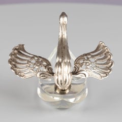 Vintage Silver Glass Salt Cellar Container Swan Dining Accessory