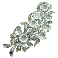 Vintage silver glass stones flower massive designer brooch