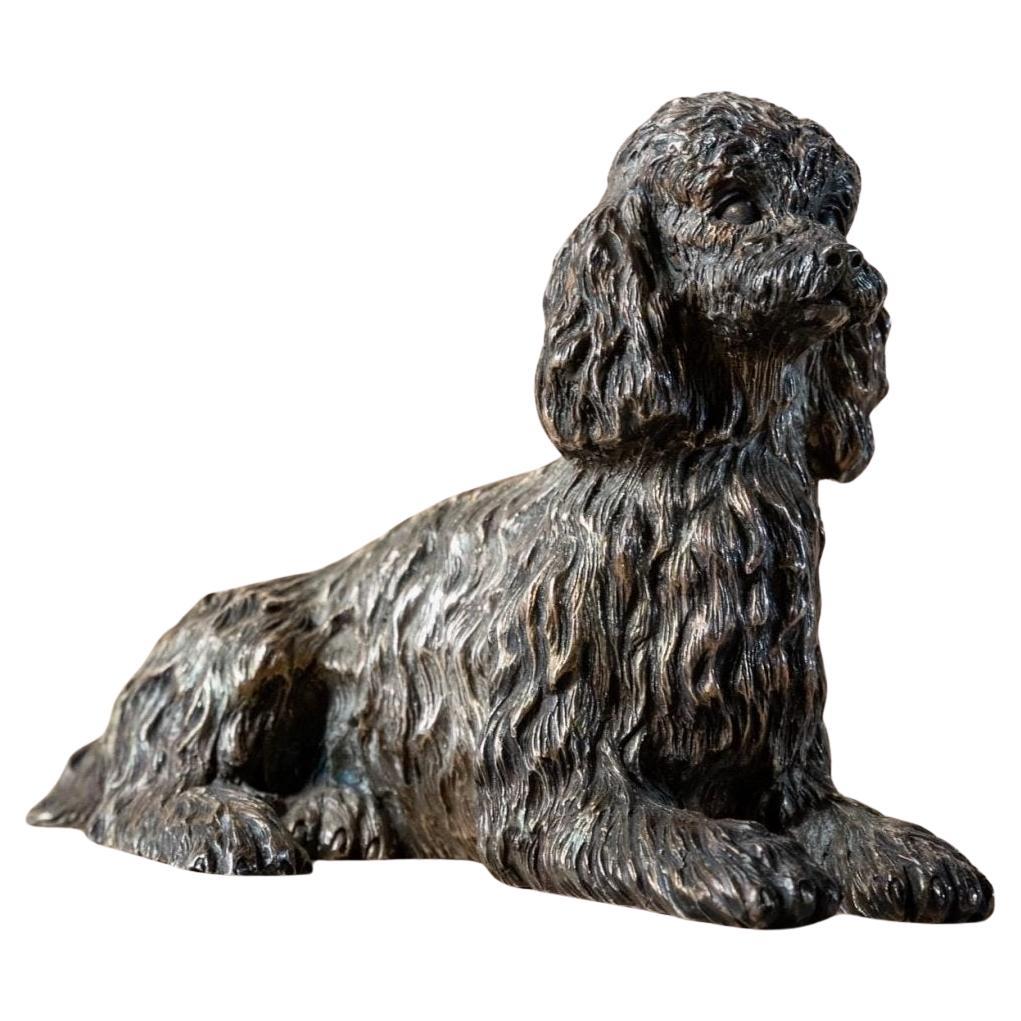 Figurita caniche vintage esmaltada en plata - Escultura de metal, Pisapapeles, Italia años 70