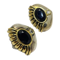 Vintage silver gold black glass designer clip on earrings