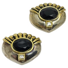 Vintage silver gold black glass designer clip on earrings
