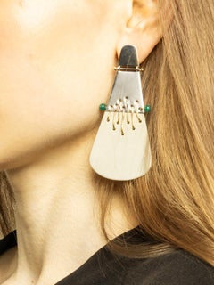 Orecchini vintage in argento, oro, crisoprasio e corna di Suzanne Färnert