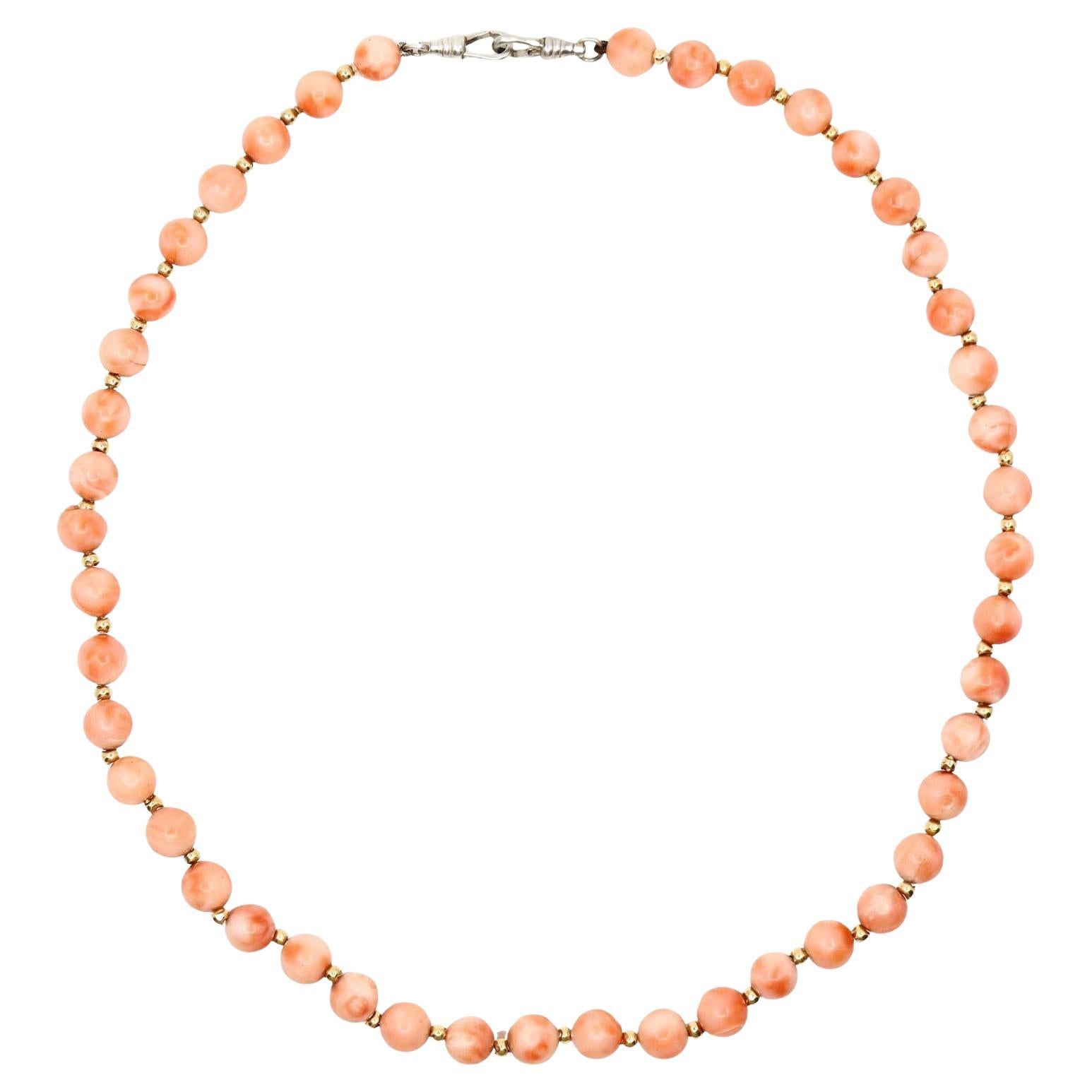 Collana di perline di corallo vintage in argento e oro