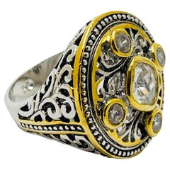 Vintage silver gold glass designer runway ring