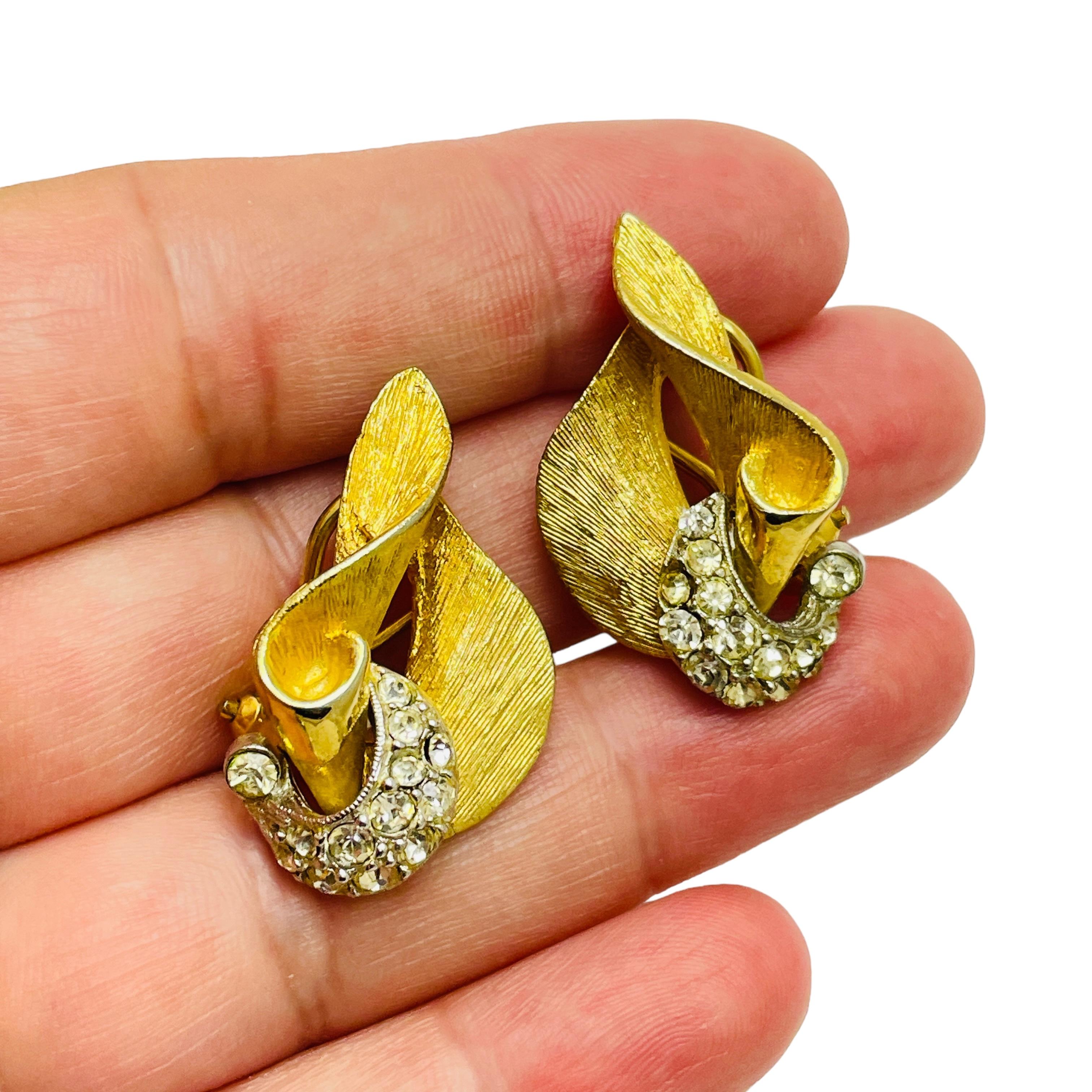 Women's Vintage silver gold rhinestones designer clip on earrings For Sale