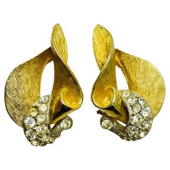 Vintage silver gold rhinestones designer clip on earrings