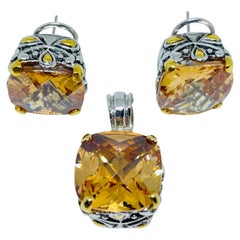 Set di orecchini pendenti in vetro citrino vintage in argento e tonalità oro