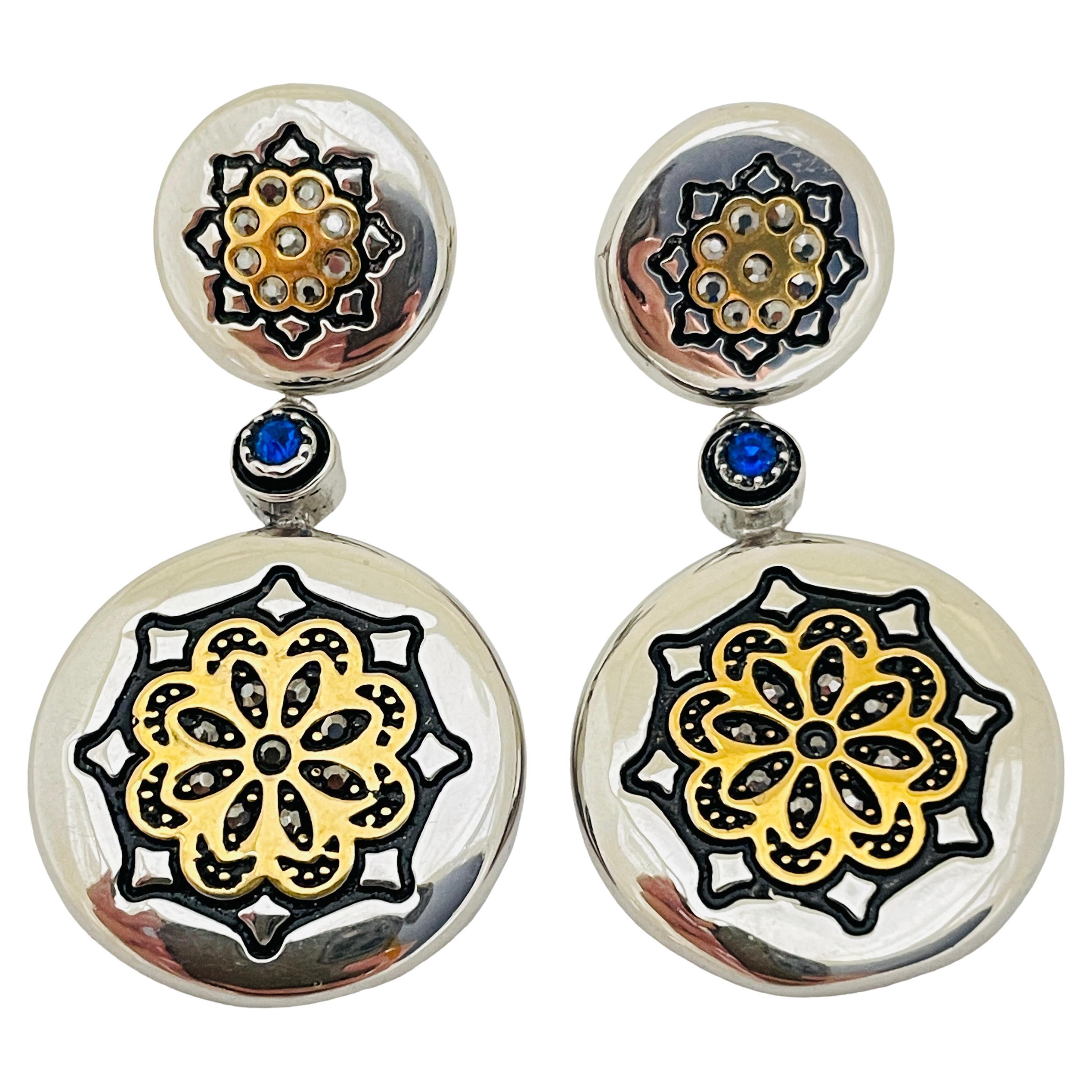 Vintage silver gold tone designer runway earrings For Sale