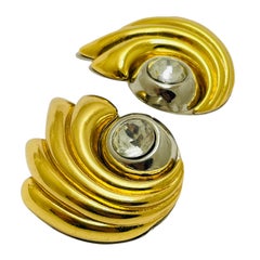 Vintage silver gold tone glass modernist designer clip on earrings