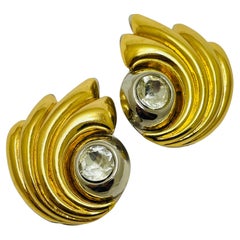 Vintage Silber Gold Ton Glas Modernist Designer Clip auf Ohrringe