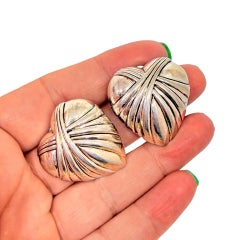 Vintage silver gold tone large heart designer clip on earrings