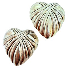 Vintage silver gold tone large heart designer clip on earrings