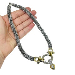 Collier vintage de créateur en argent plaqué or avec strass